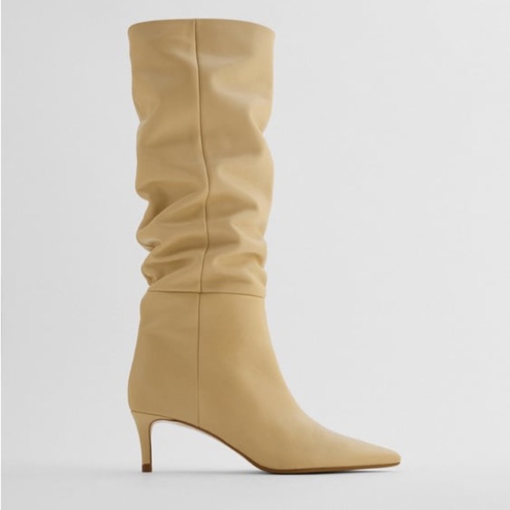 ZARA STILETTO HEEL HIGH SHAFT LEATHER BOOTS